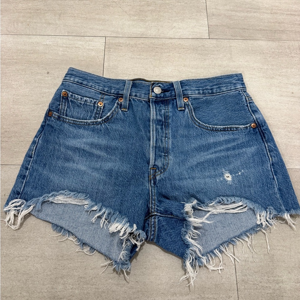 Levi's Blue Distressed Jean Shorts
